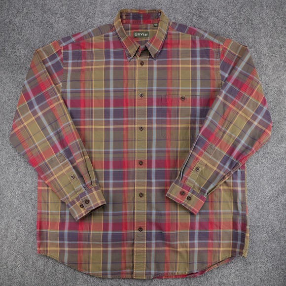 Orvis Other - Orvis Signature Twill Mens XXL Tall Plaid Button Down Shirt Red Green‎ Cotton